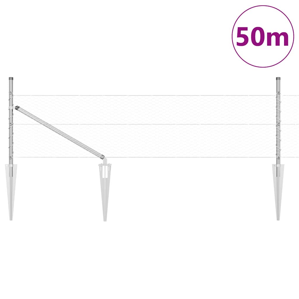 vidaXL Φράχτης με Στήλες. Ασημί 0.4 x 50 μ. Ατσάλι με επικάλυψη PVC