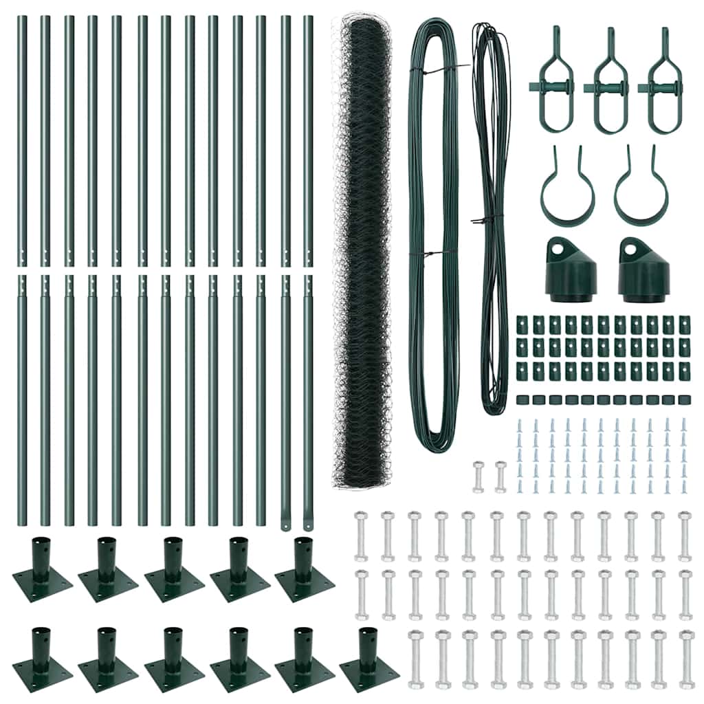 vidaXL Φράχτης με Στήλες. Πράσινο 1.4 x 25 m Ατσάλι με επικάλυψη PVC