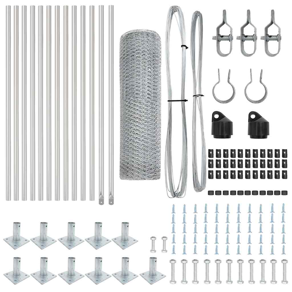 vidaXL σετ φράχτη Σετ 2 Τεμαχίων Γαλβανισμένος Χάλυβας 25 x 0.5 μ