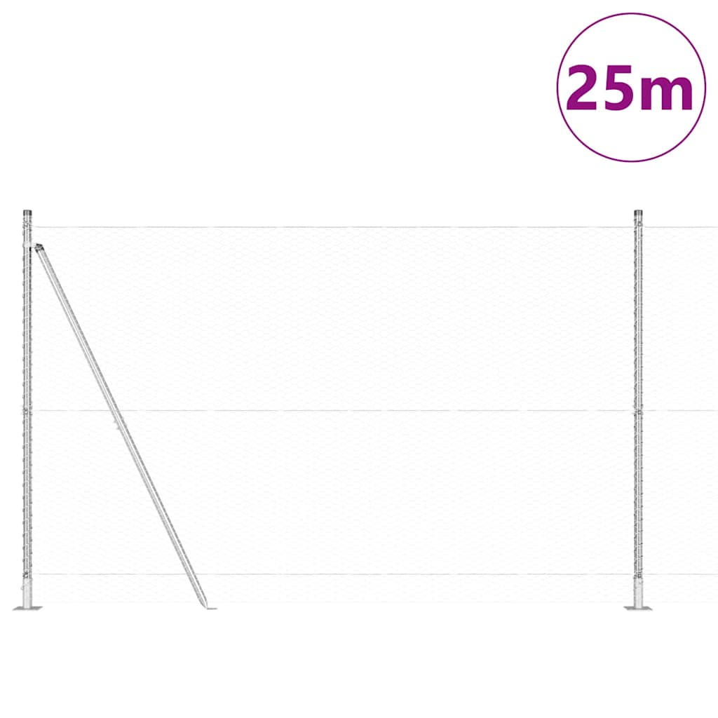 vidaXL Εξάγωνος Φράχτης 1.4x25 μ Γαλβανισμένος Χάλυβας