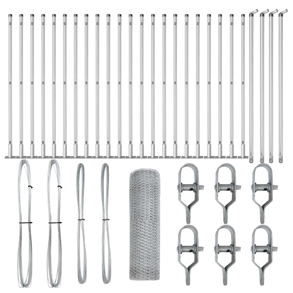 vidaXL Φράχτης με Στήλες. Ασημί 1 x 50 m Ατσάλι με επικάλυψη PVC