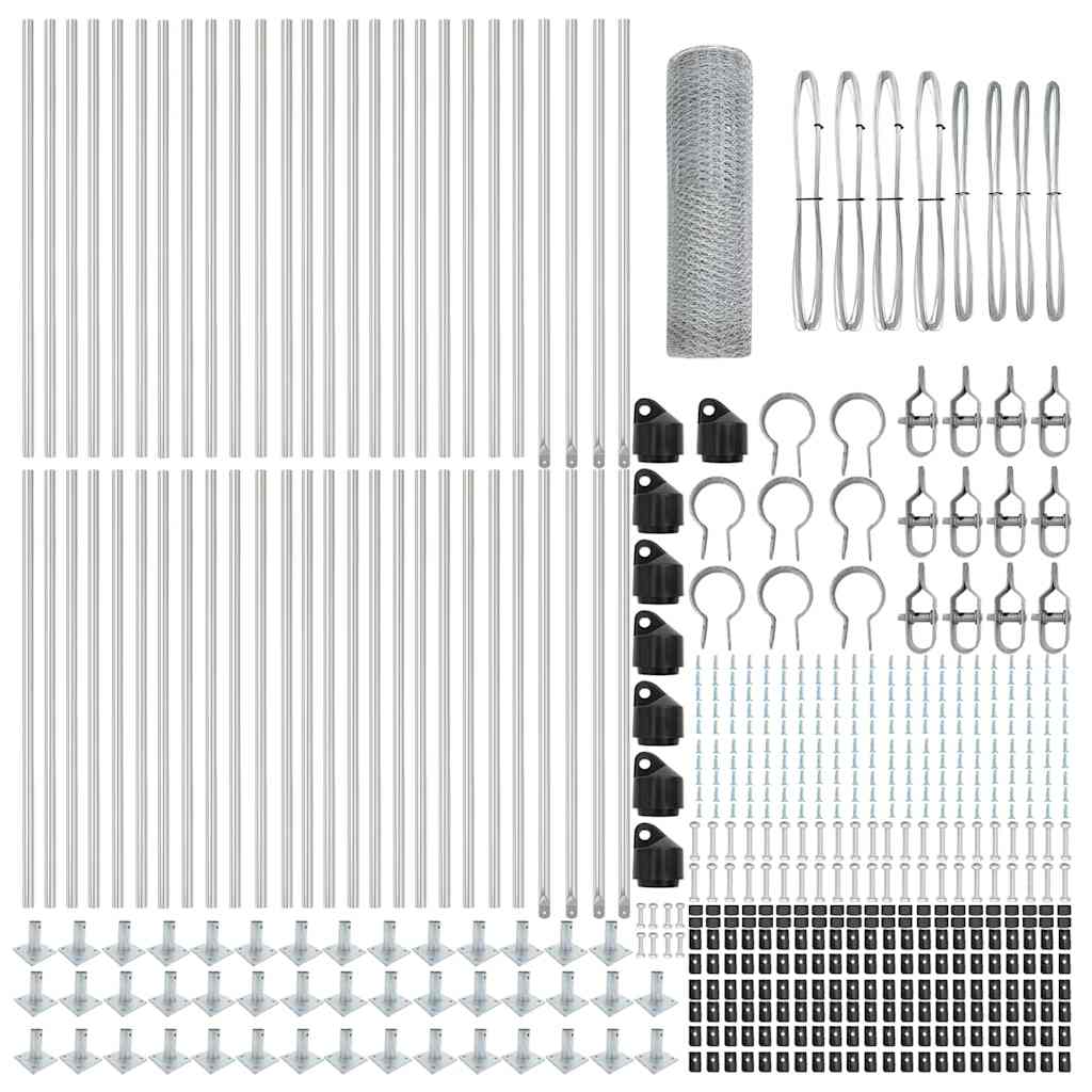 vidaXL Φράχτης με Στήλες. Ασημί 1 x 100 m Ατσάλι με επικάλυψη PVC