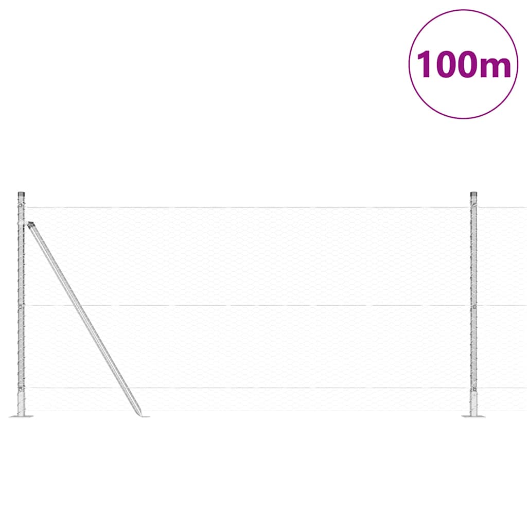 vidaXL Φράχτης με Στήλες. Ασημί 1 x 100 m Ατσάλι με επικάλυψη PVC