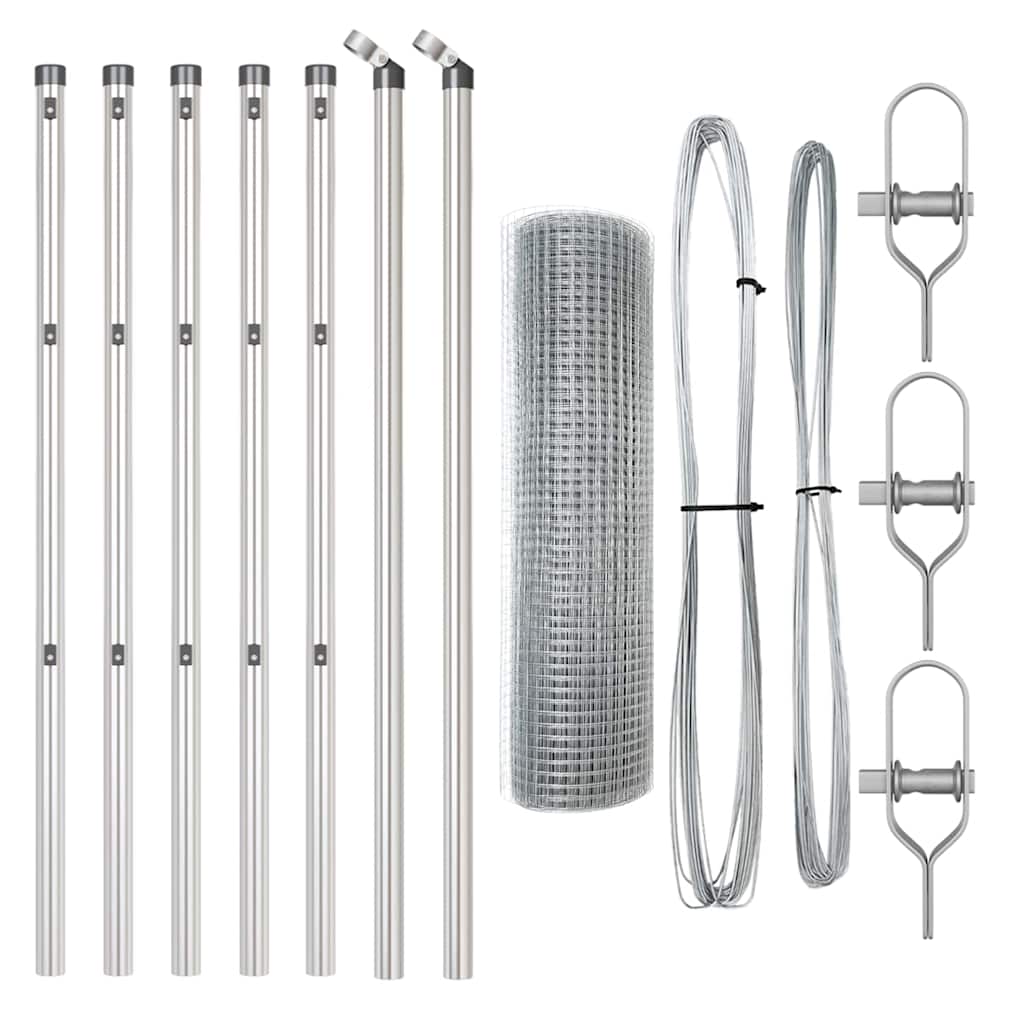 vidaXL Φράχτης Welded Wire με 7 Στηρίγματα 0.6x10 μ Γαλβανισμένος Χάλυβας