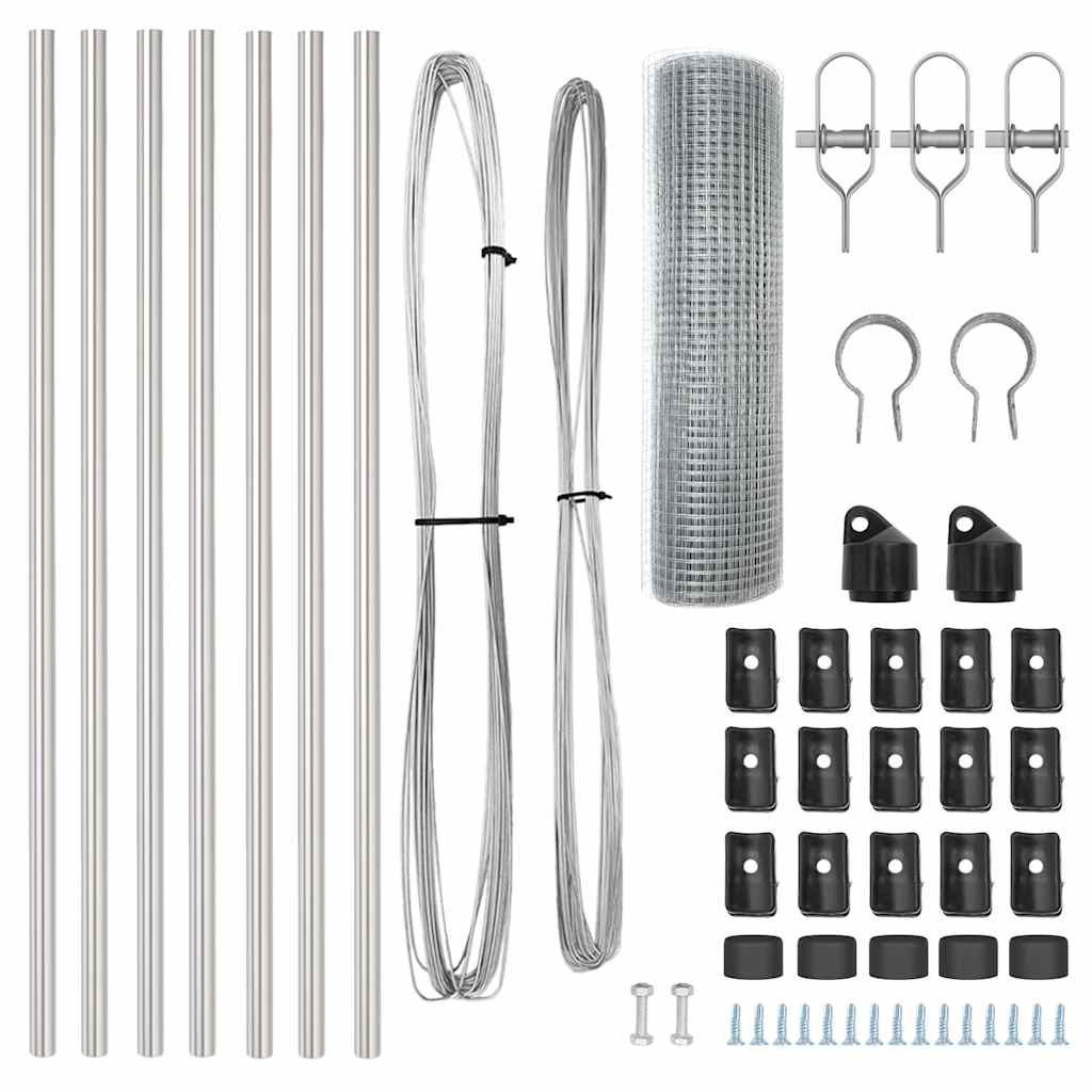 vidaXL Περίφραξη από Συγκολλητό Σύρμα με 7 Στυλίδια 0.8x10 μ Γαλβανισμένος Χάλυβας