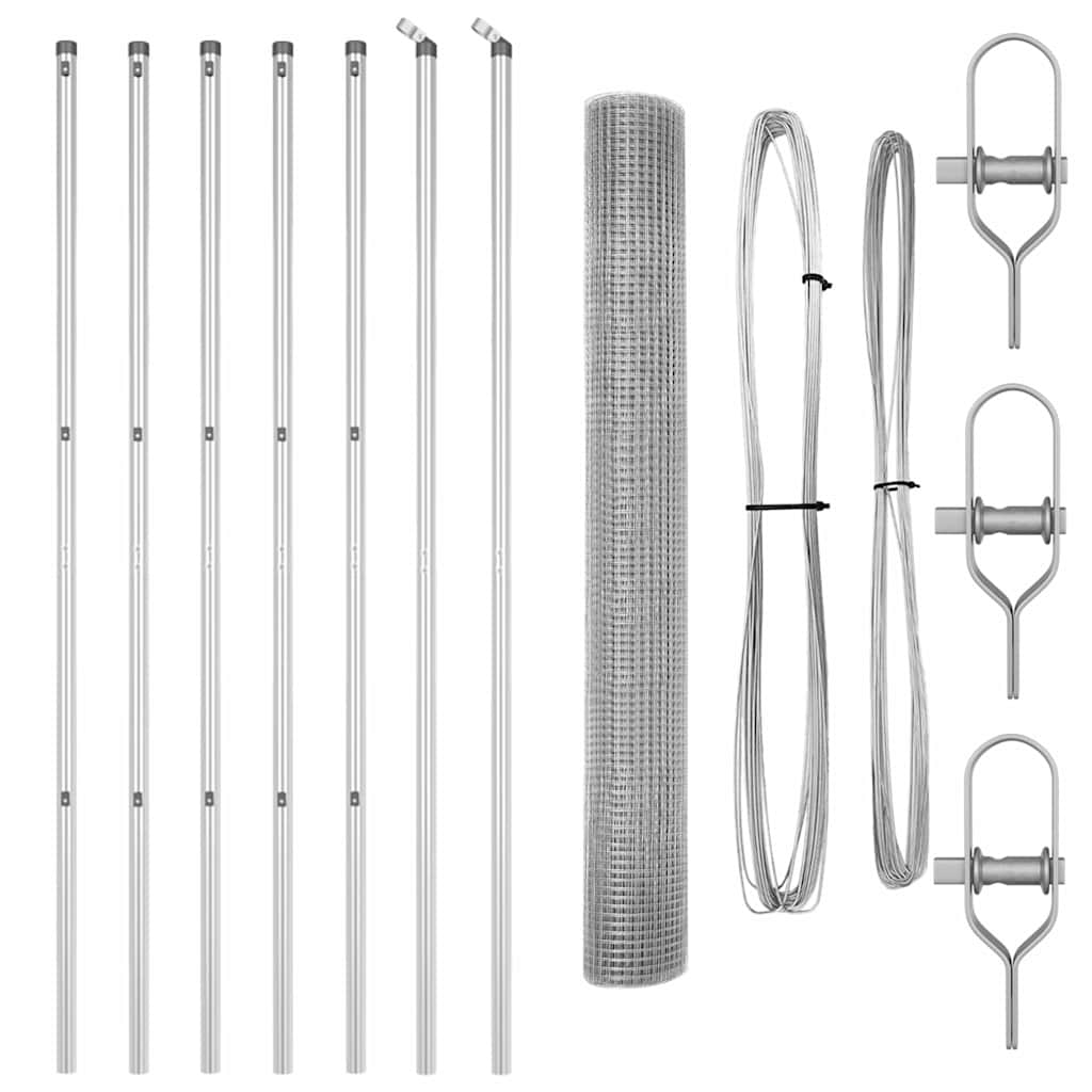 vidaXL Γαλβανισμένος Συρμάτινος Φράχτης με 7 Στυλοβάτες 1.4x10 μ