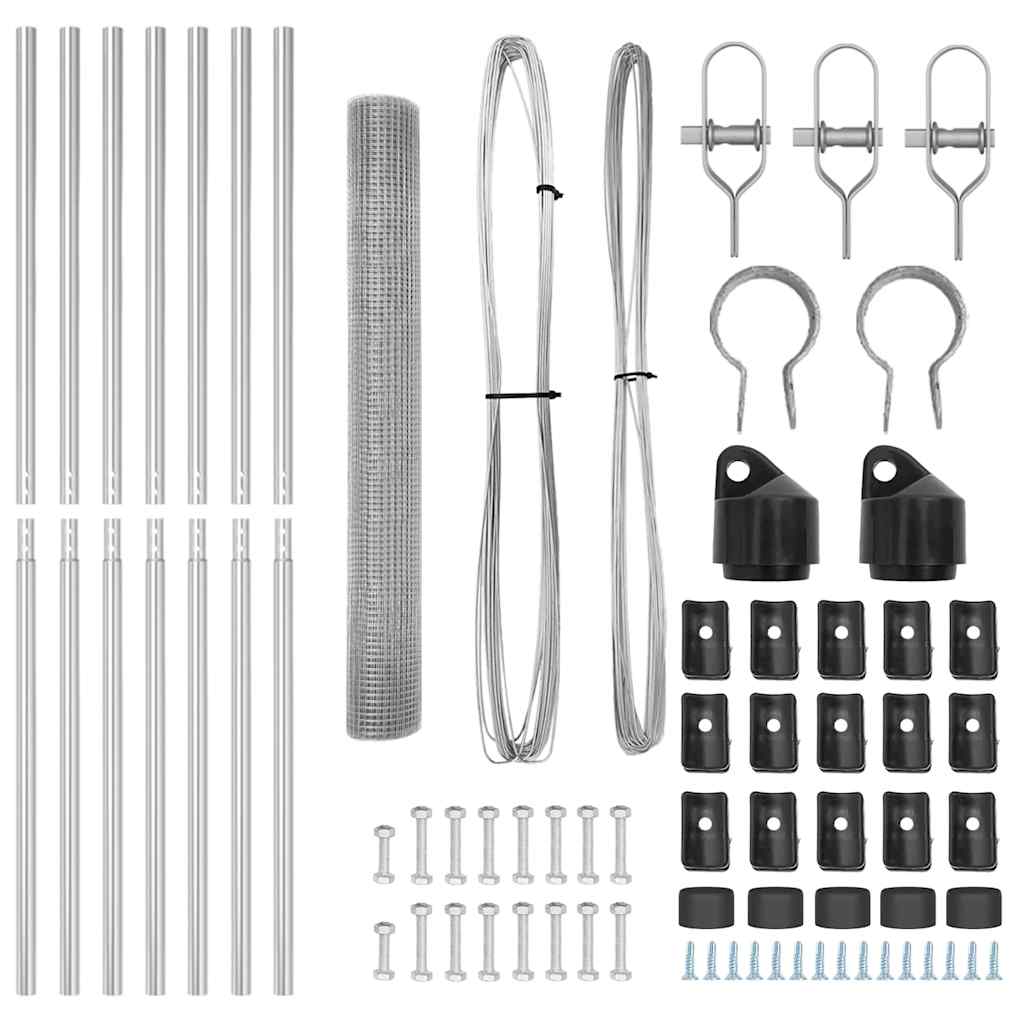 vidaXL Γαλβανισμένος Συρμάτινος Φράχτης με 7 Στυλοβάτες 1.4x10 μ