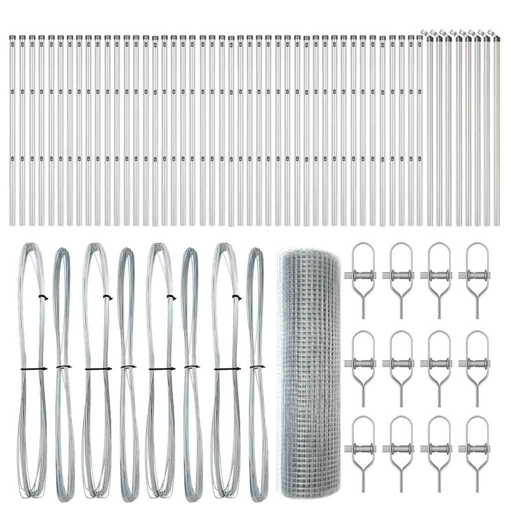 vidaXL Γαλβανισμένος φράχτης με 13 πασσάλους 0.5x100 μ