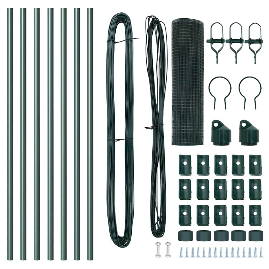 vidaXL Συρμάτινη Πλέγμα Περίφραξη με 7 Στήλες Πράσινο 0.6x10 μ Χάλυβας