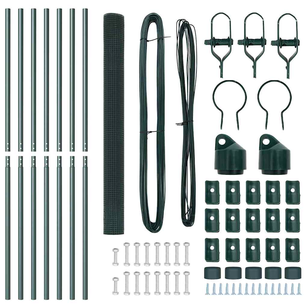 VidaXL Welded Wire Fence με 7 Πάσσαλους Πράσινο 1.5x10 μ Χάλυβα