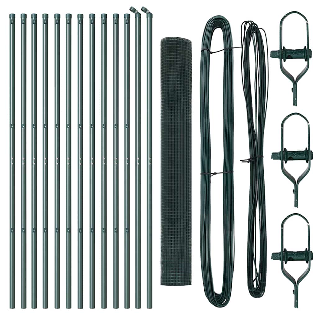 vidaXL Φράχτης από συγκολλημένο σύρμα με 13 Πόλους Πράσινου 1.4x25 μ Σίδηρου