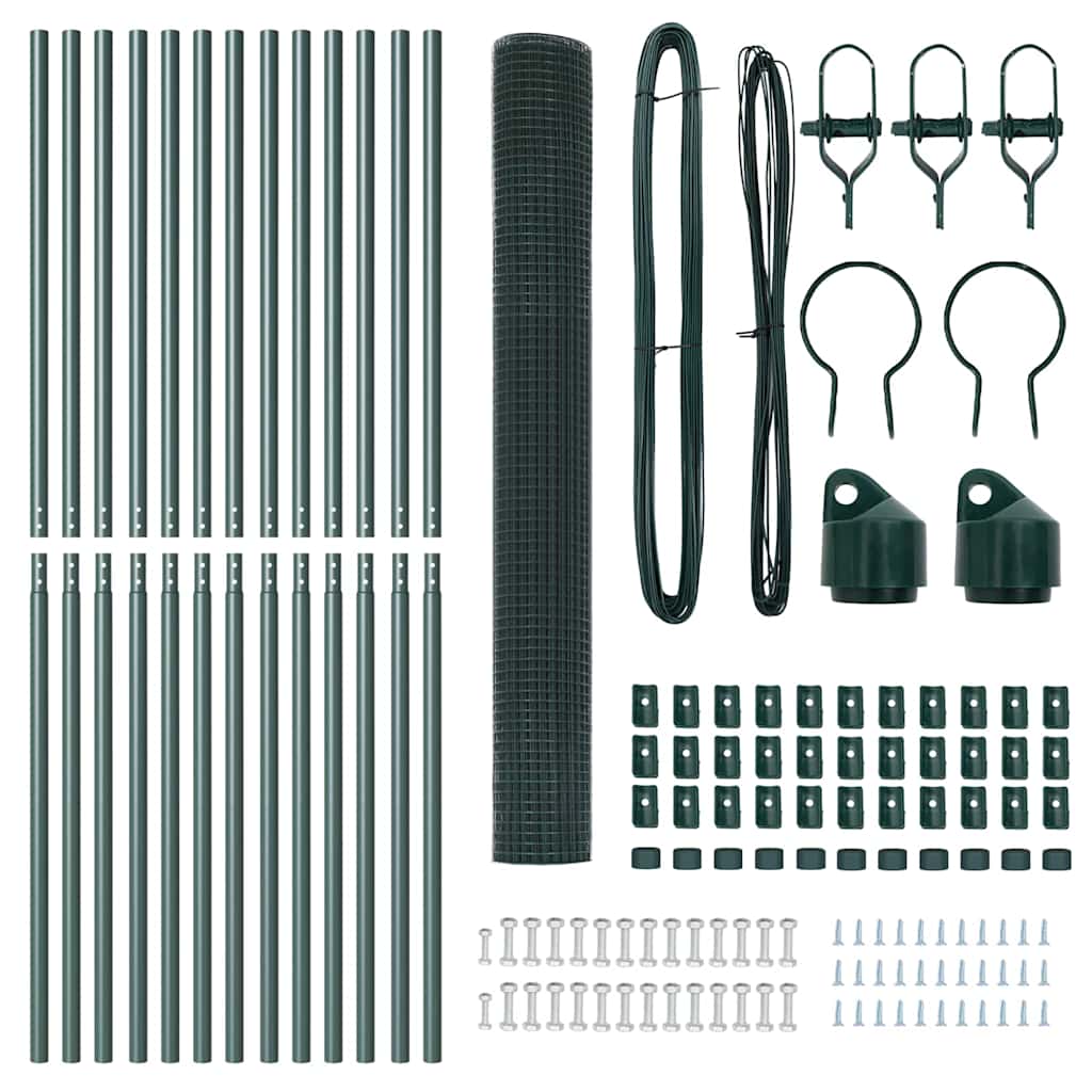 vidaXL Σετ Πόλων Φράχτη Σετ 2 τμχ Πράσινο Χάλυβας με Επίστρωση Πούδρας