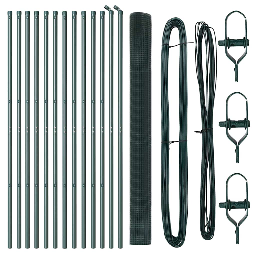 vidaXL Συγκολλητός Φράκτης με 13 Πόστες Πράσινος 1.6x25 μ Ατσάλι