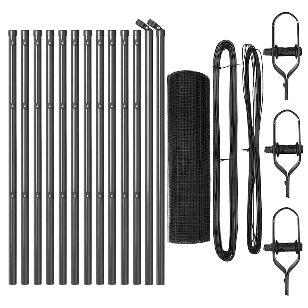 vidaXL Φράχτης Welded Wire με 13 Στήλες Γκρίζος 0.6x25 μ Ατσάλι