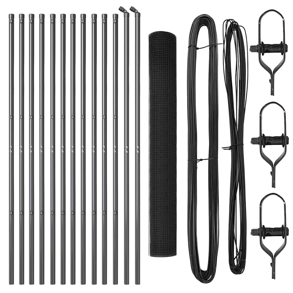 vidaXL Συρμάτινη Περιφράξη με 13 Κολώνες Γκρι 1x25 μ Ατσάλι