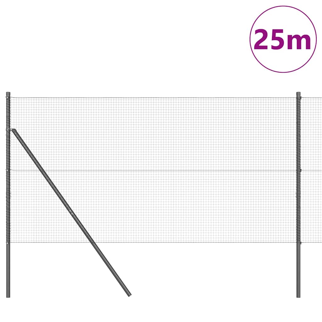 vidaXL Συρμάτινη Περίφραξη με 13 Στύλους Γκρι 1.2x25 m Ατσάλι