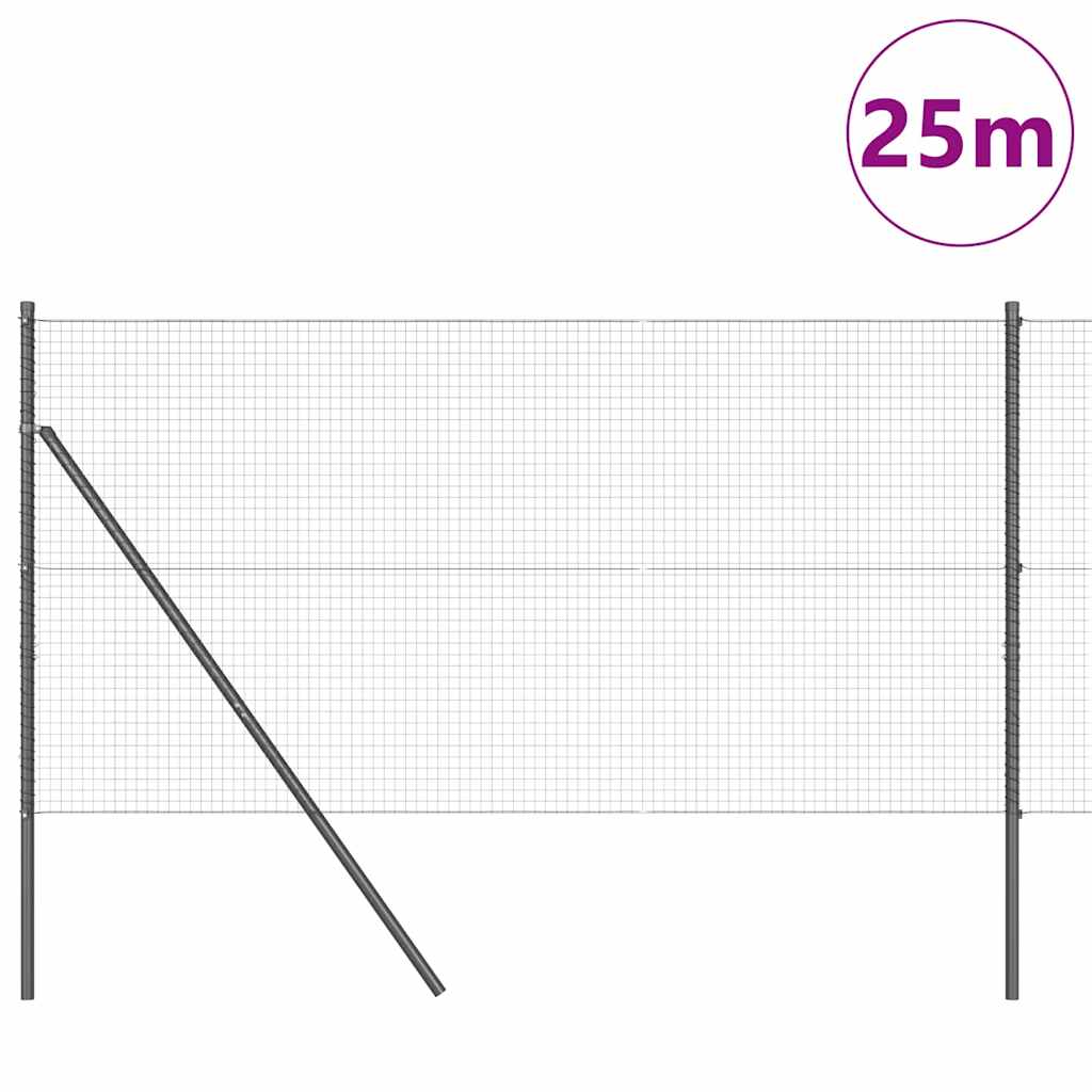 vidaXL Συρμάτινος Φράχτης με 13 Δοκούς Γκρι 1.2x25 μ Χάλυβα