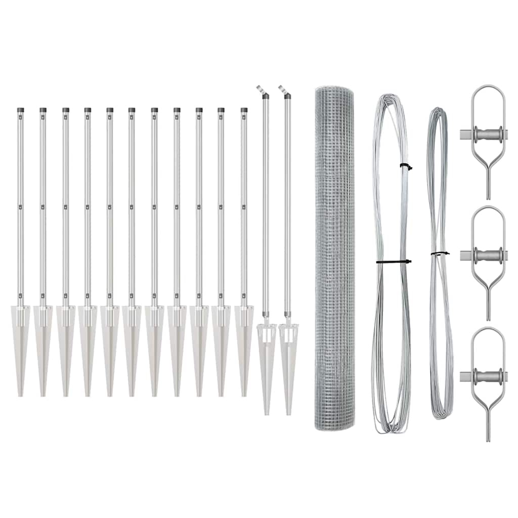 vidaXL Γαλβανισμένος φράχτης με 13 τοποθετημένες στήριγες 1.4x25 μ