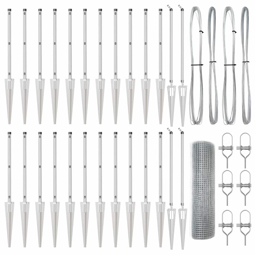 vidaXL Γαλβανισμένος Συρματόπλεγμα με 13 Στυλό Ρόδας 0.4x50 μ Γαλβανισμένος Χάλυβας