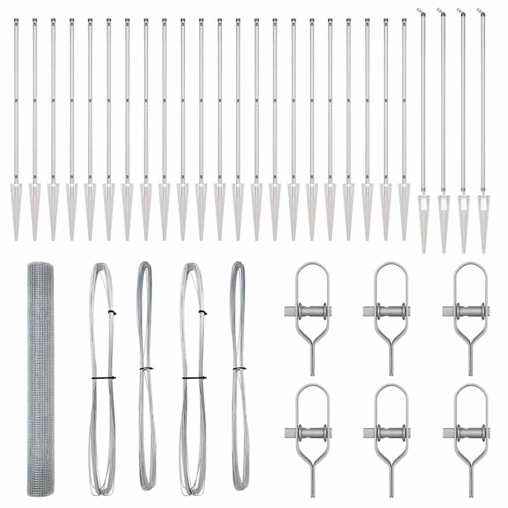 vidaXL Σίδερο Πλέγματος Περίφραξης με 13 Πάσσαλους 1.4x50 μ Γαλβανισμένο Ατσάλι