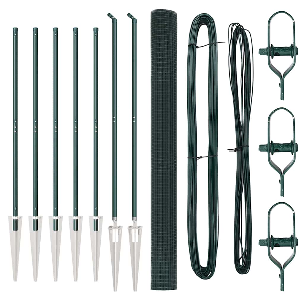 vidaXL Συρμάτινος φράχτης με 7 άγκυρες Πράσινος 1.6x10 μ Ατσάλι