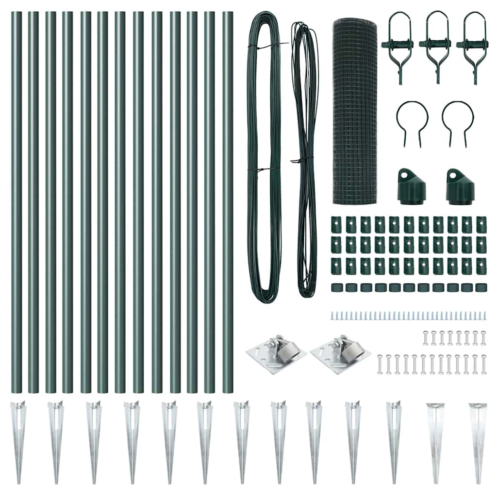 vidaXL Συρματόπλεγμα με 13 Αγκιστροτό Πόλους Πράσινο 0.4x25 μ Μέταλλο