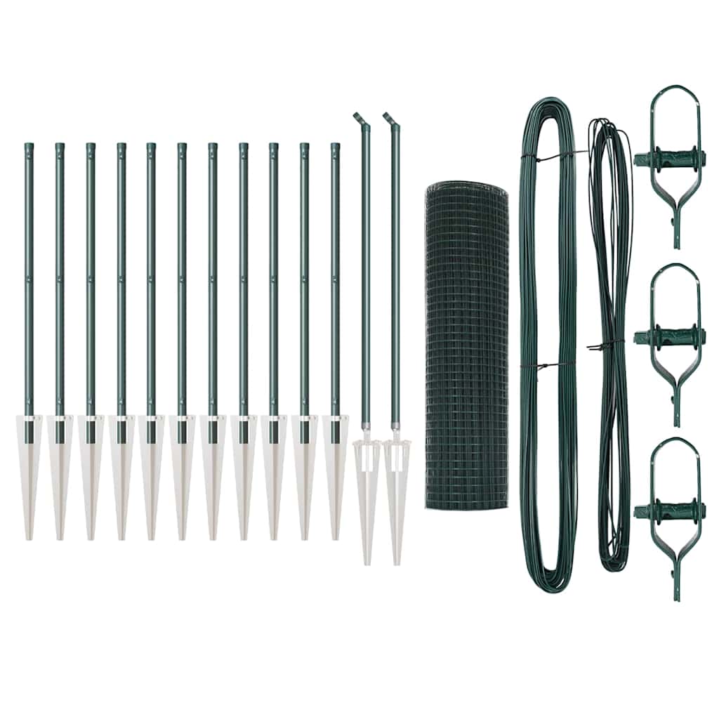 vidaXL Σετ Στυλών Φράχτη Σετ 2 τμχ Πράσινο Μέταλλο 25 x 0.5 μ
