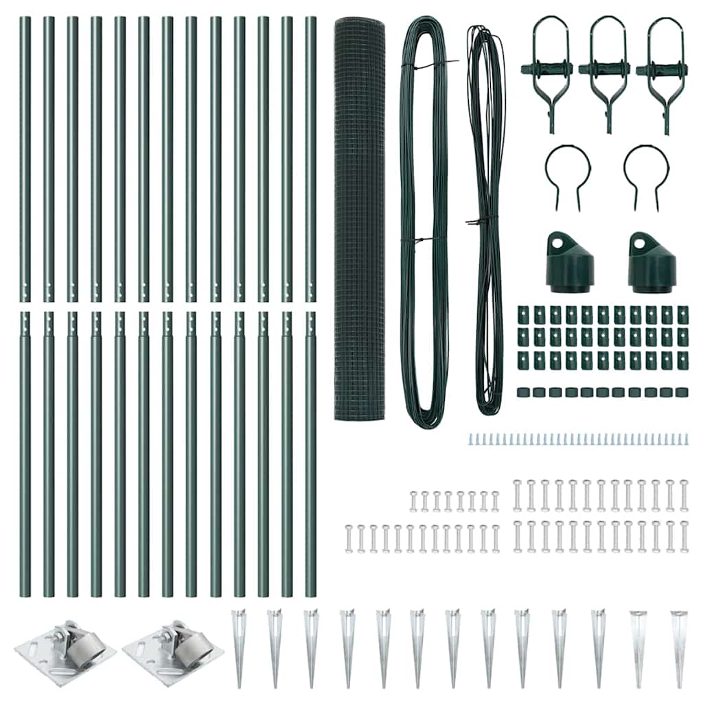 vidaXL Φράκτης από Συρμάτινο Δίχτυ με 13 Εδράνια Πράσινο 1.4x25 μ Ατσάλι