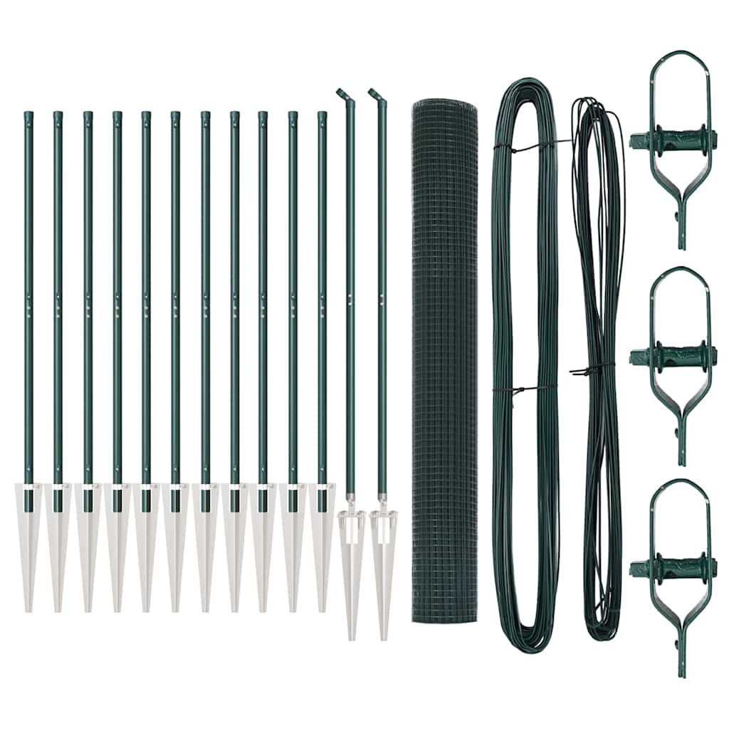 vidaXL Συρματόπλεγμα με 13 Πόστες Αγκύρωσης Πράσινου 1.4x25 μ