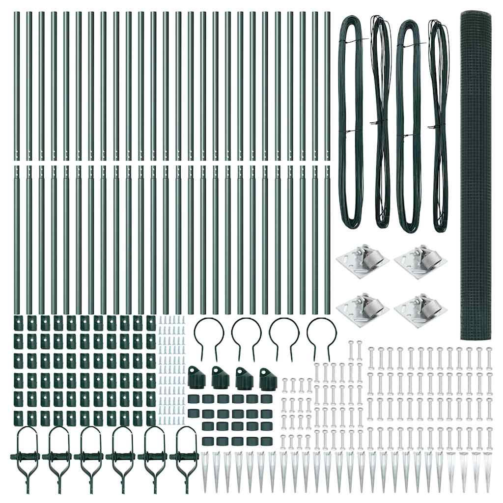 vidaXL Συρμάτινος Φράχτης με 13 Στηρίγματα Πράσινος 1.5x50 μ Χάλυβας