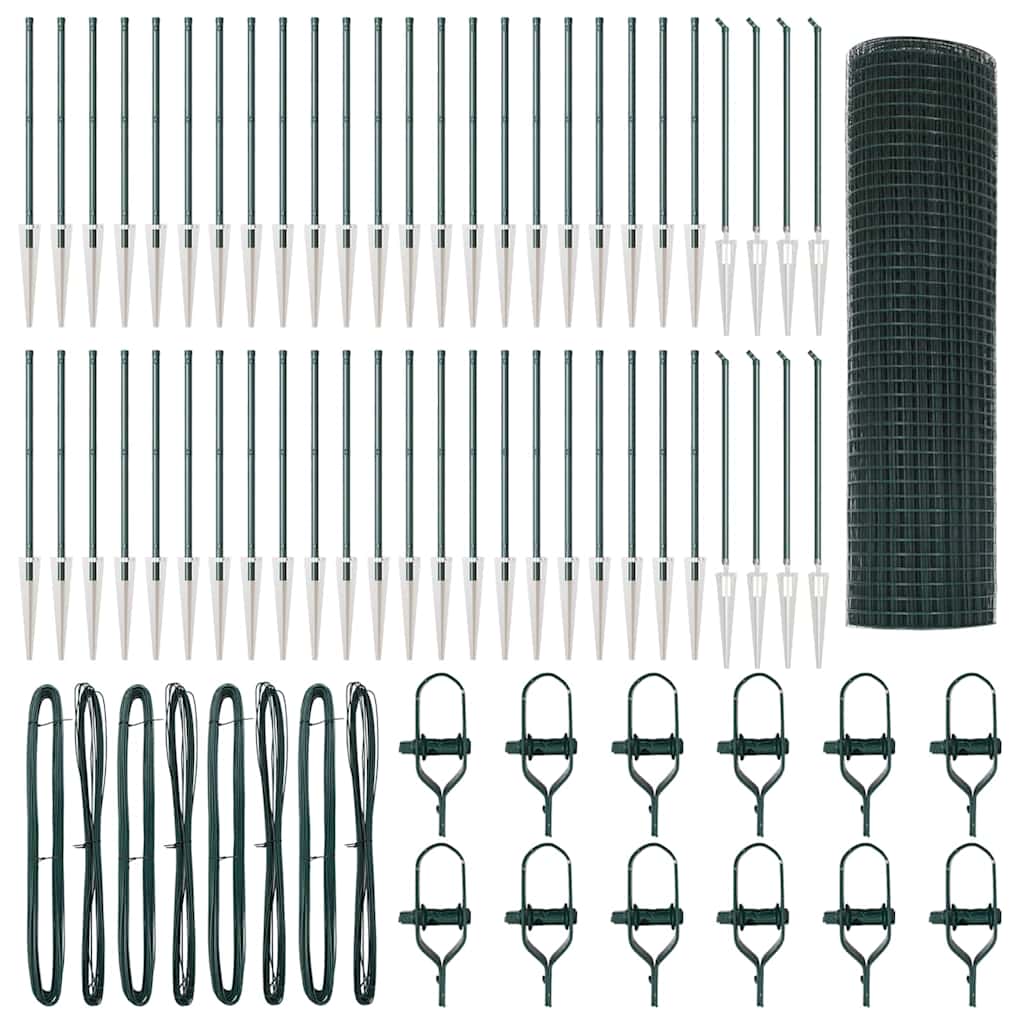 vidaXL Συρματόπλεγμα με 13 Στυλώματα Πράσινο 1x100 μ Μέταλλο