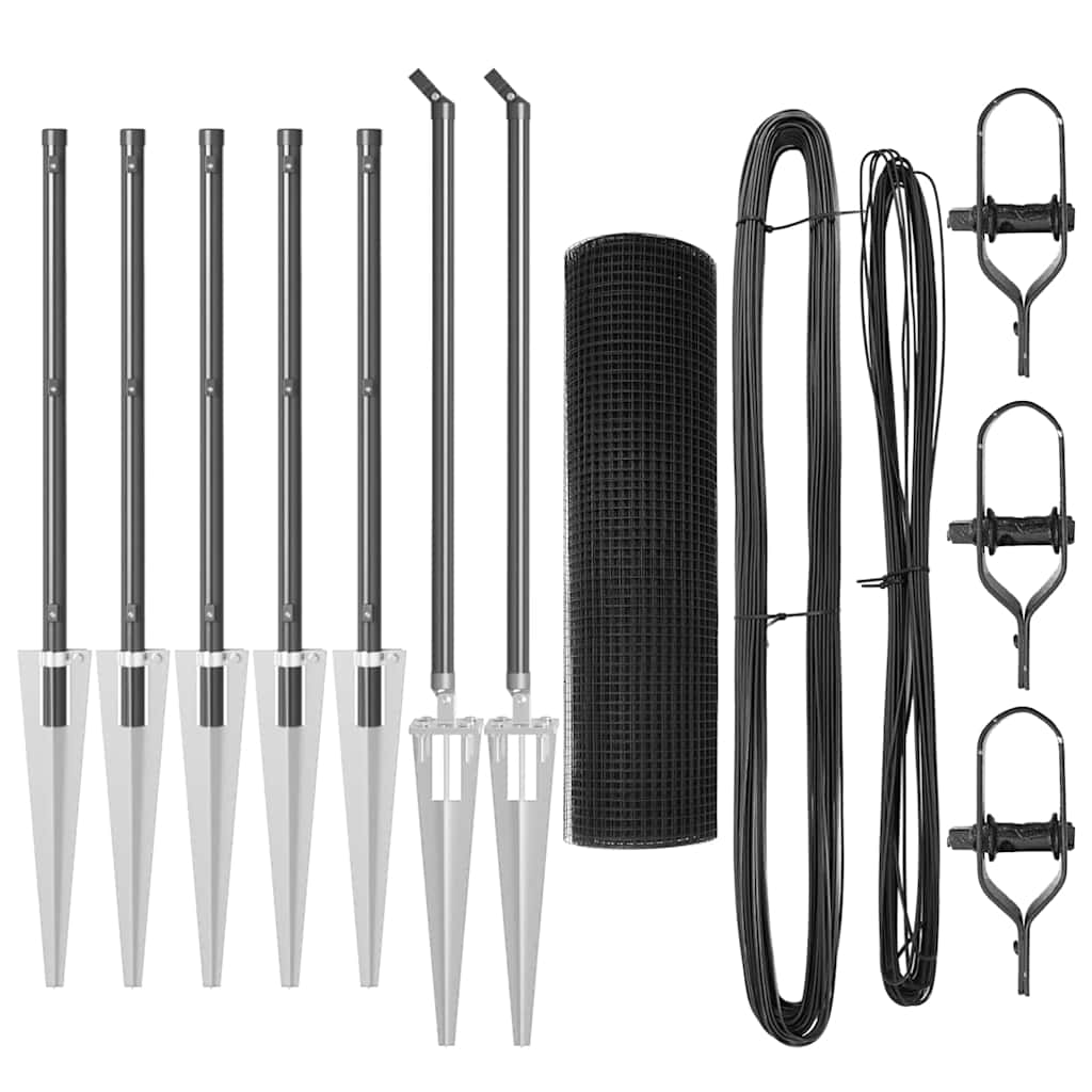 vidaXL Σετ Πανελών Φράχτη Σετ των 2 Γκρι Μέταλλο, Πλαστικό 10 x 0.5 μ