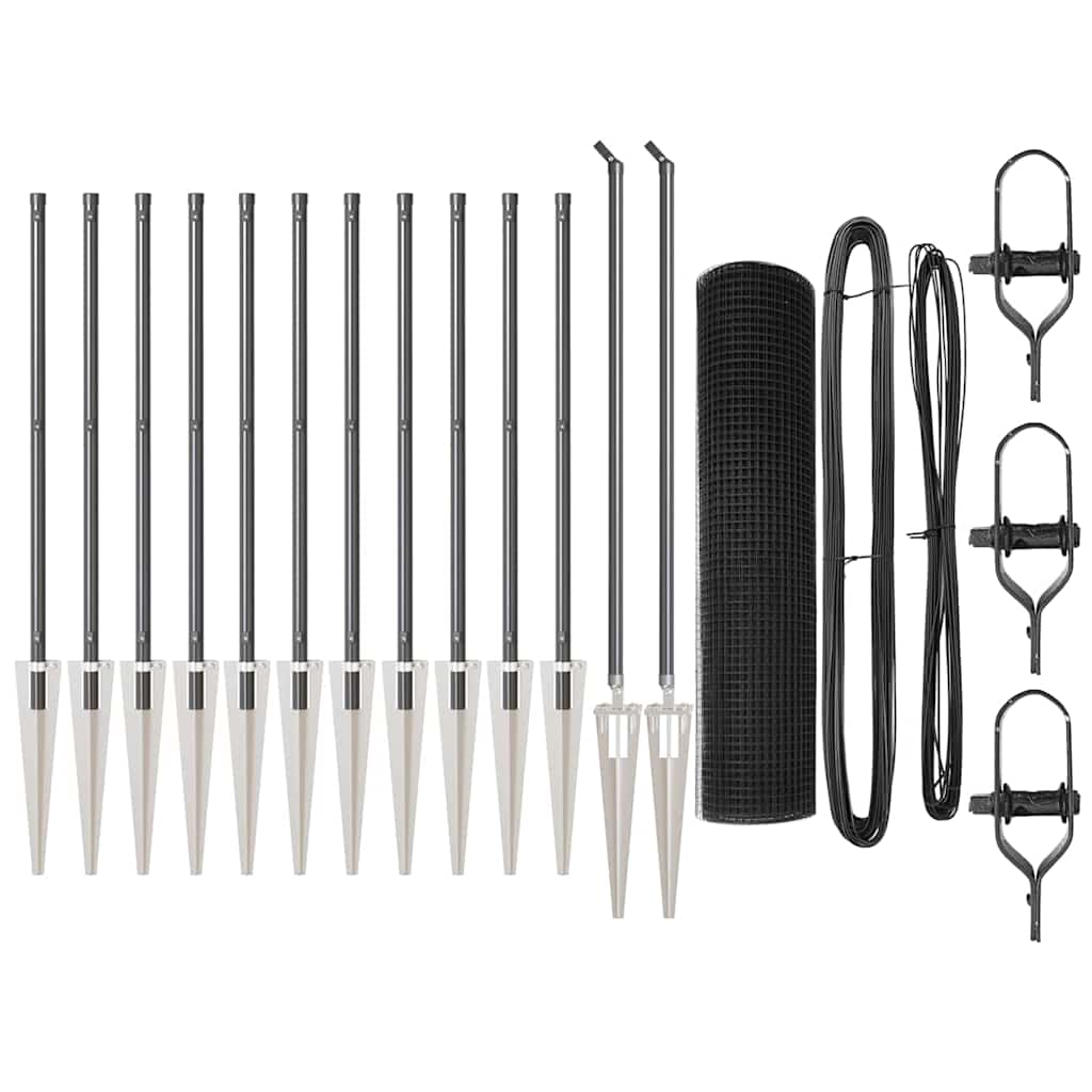 vidaXL Σετ Στηλοβάτη Σετ των 2 Γκρι, Μαύρο Μέταλλο, Πλαστικό 25 x 0.5 μ