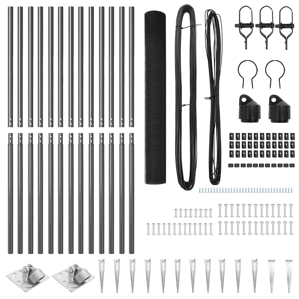 vidaXL Συγκολλητός Φράχτης με 13 Πάσσαλους Στελέχους Γκρι 1.2x25 μ Ατσάλι