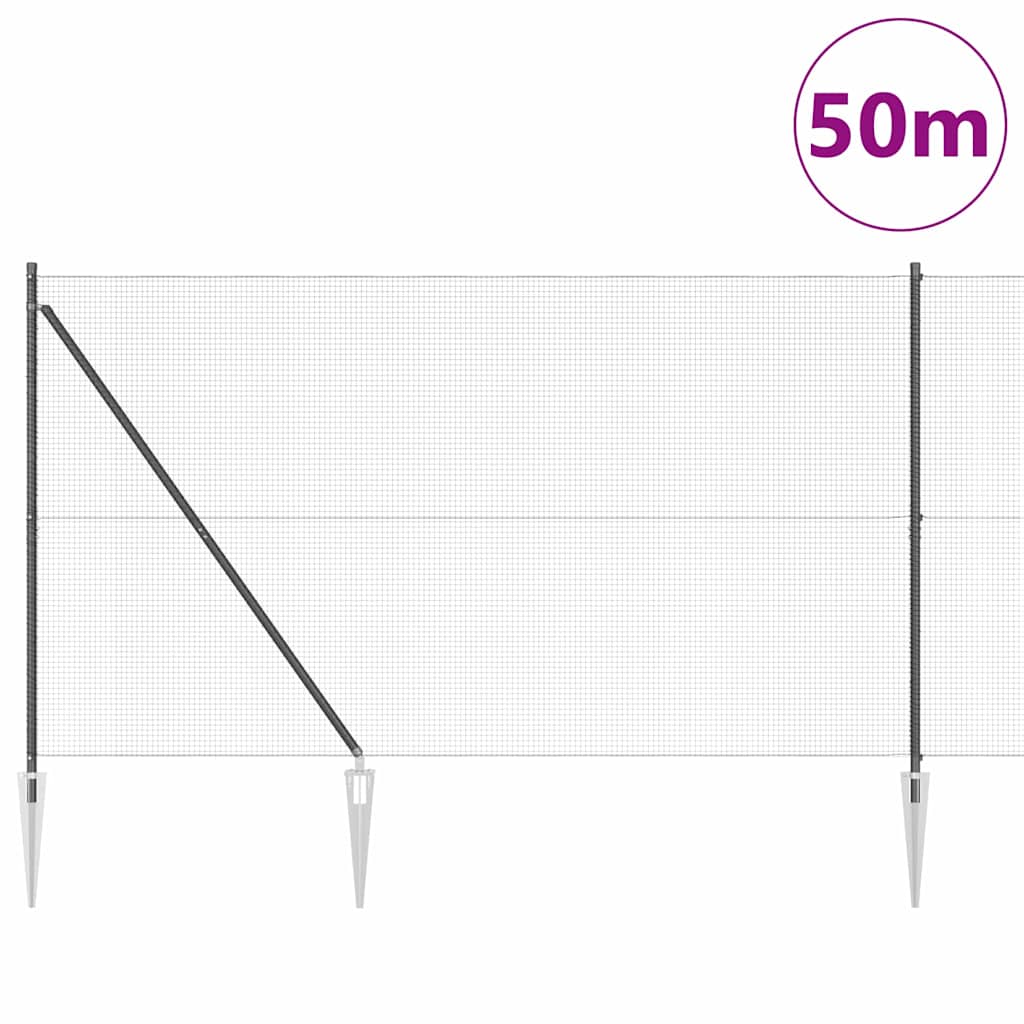 vidaXL Welded Wire Fence με 13 άγκυρες Γκρι 1.5x50 μ Χάλυβας