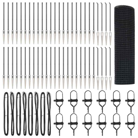 vidaXL Συρμάτινος Φράχτης με 13 Αναρτημένα Στηρίγματα Γκρι 0.6x100 μ Μέταλλο