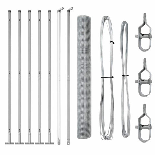 vidaXL Συρμάτινος φράχτης με 7 φλαντζωτούς πόλους 1.2x10 μ Γαλβανισμένος χάλυβας