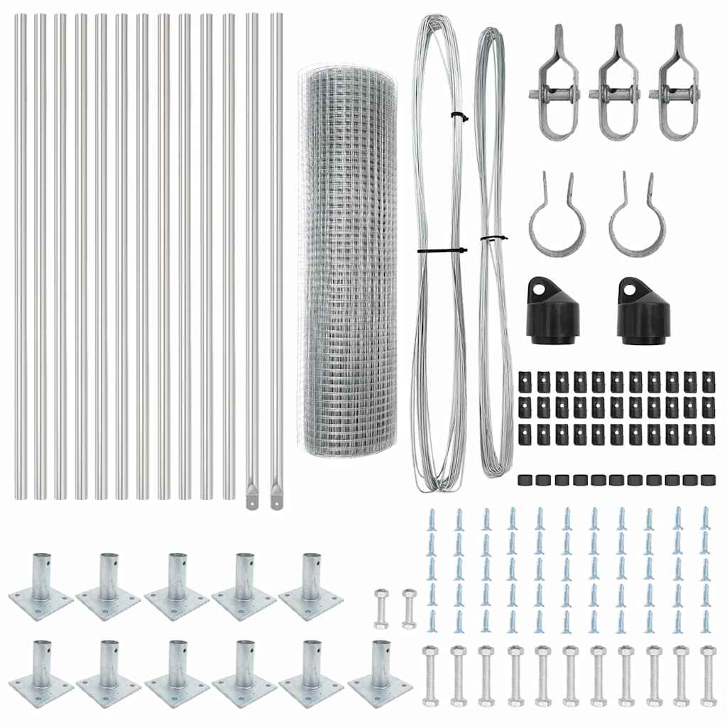 vidaXL Φράκτης από Συγκολλητό Σύρμα με 13 Στηρίγματα 0.6x25 μ Γαλβανισμένος Χάλυβας