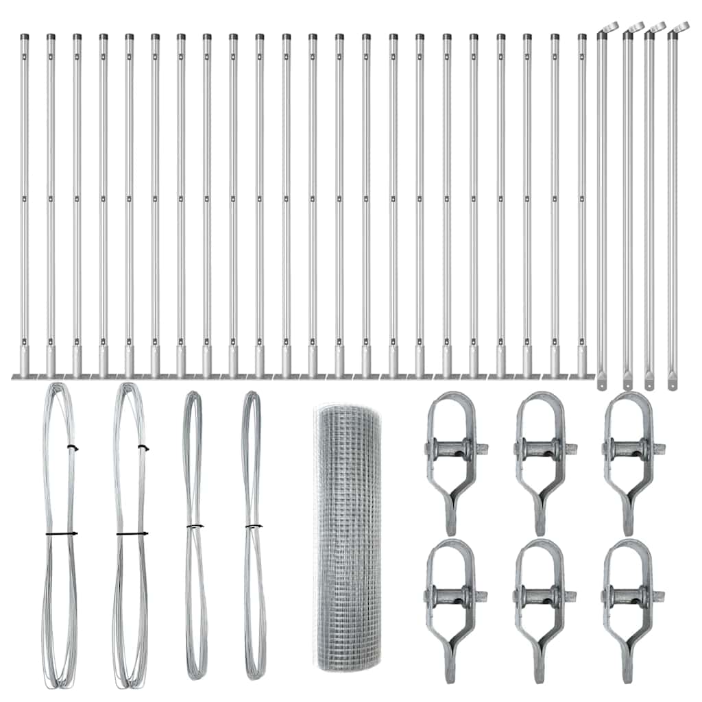 vidaXL Φράχτης Welded Wire με 13 φλαντζωτούς στύλους 0.6x50 μ Γαλβανισμένος Χάλυβας