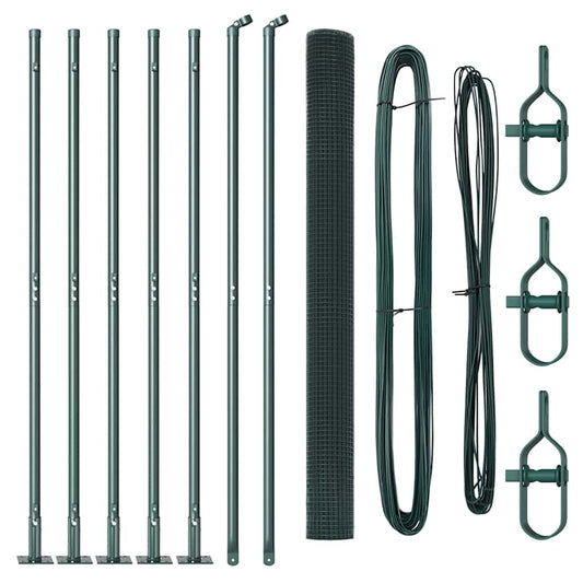 vidaXL Περίφραξη από συγκολλητό σύρμα της με 7 φλαντζαριστές στήλες Πράσινη 1.5x10 μ Χάλυβας