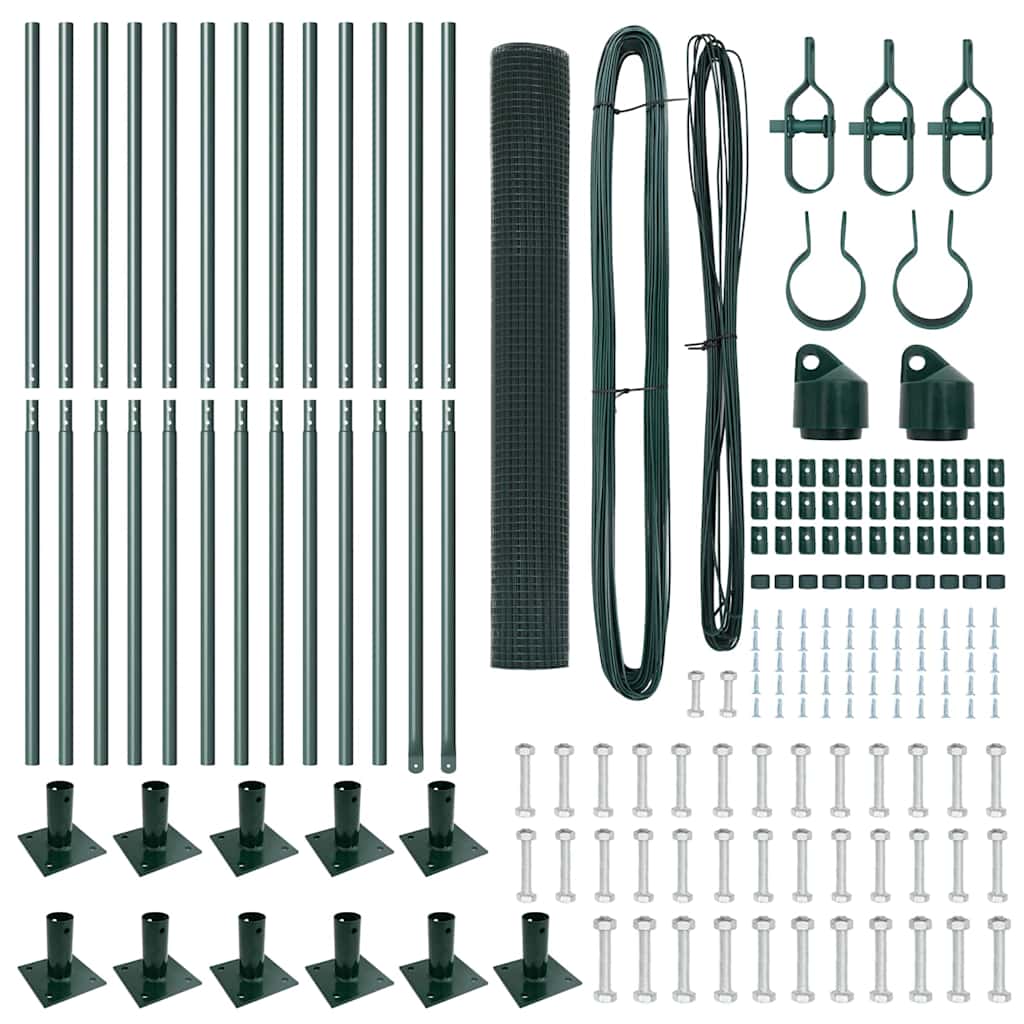 vidaXL Συρμάτινος Φράχτης με 13 Υποδοχείς Πράσινο 1.2x25 μ Χάλυβας