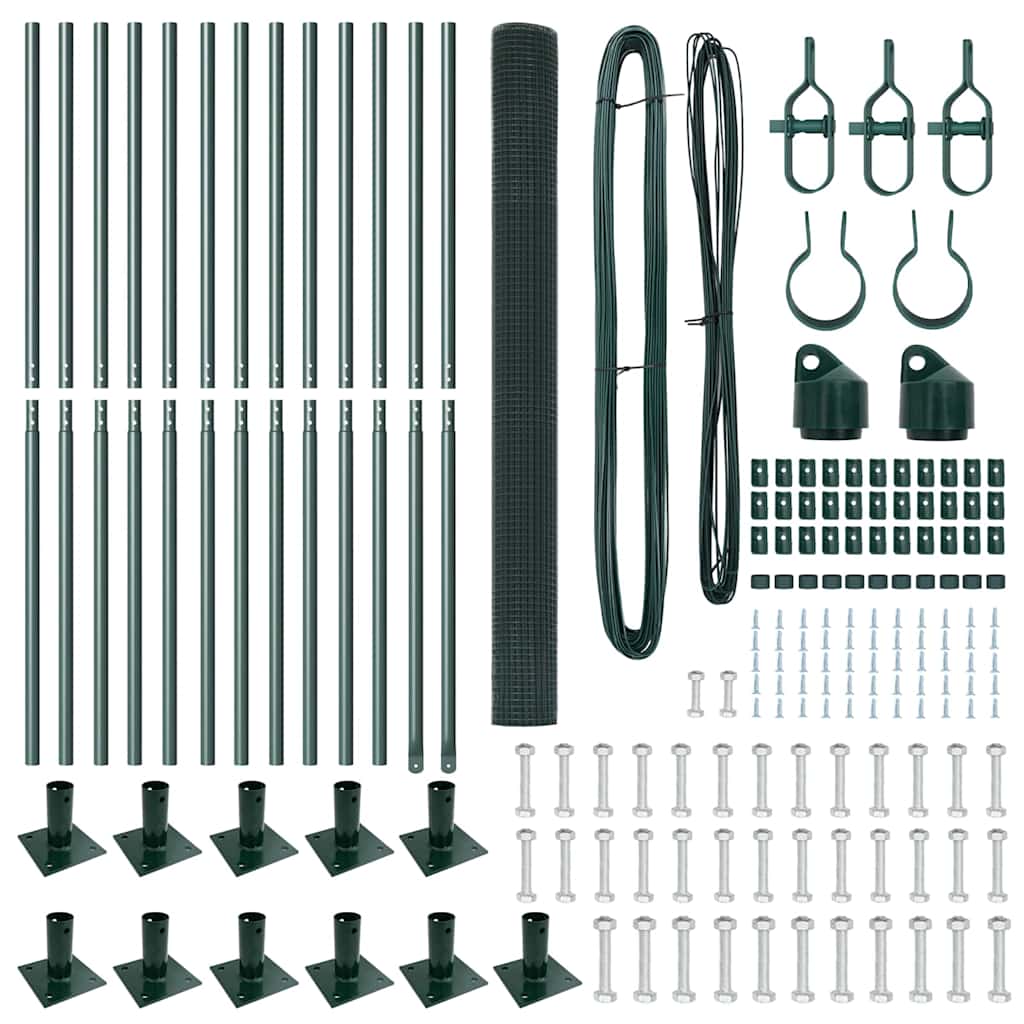 vidaXL Συγκολλητός Φράχτης με 13 Πόλους με Φλάντζα Πράσινος 1.4x25 μ Χάλυβας