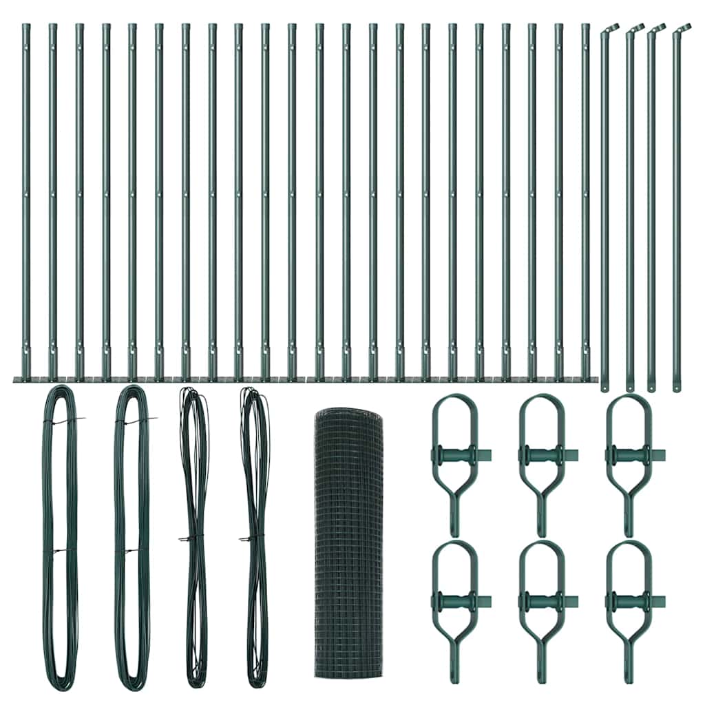 vidaXL Συρμάτινος φράκτης με 13 φλαντζωτές στήλες Πράσινος 0.5x50 μ Χάλυβας