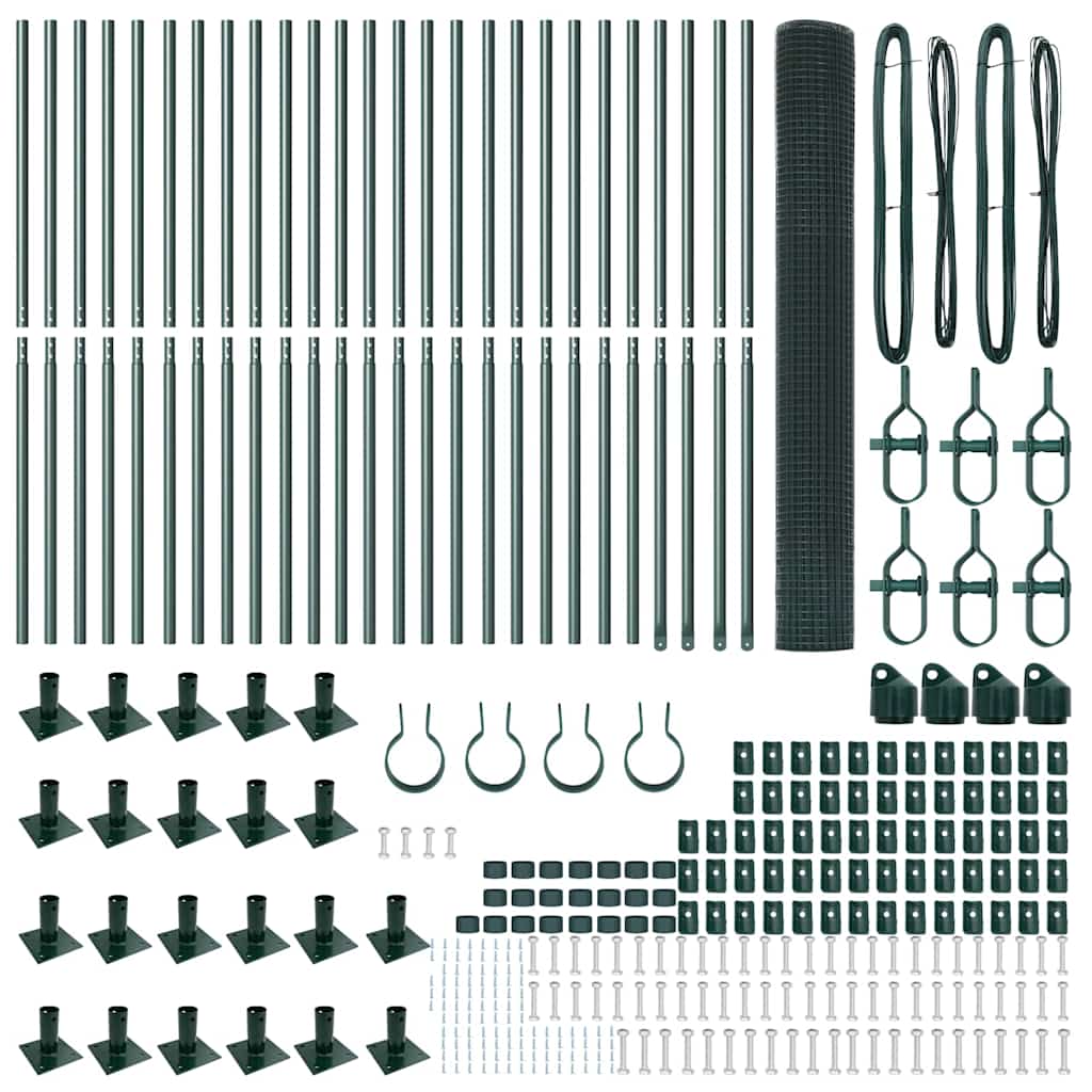 vidaXL Εγκατεστημένος Συρμάτινος Φράκτης με 13 Στύλους Μεντεσέδων Πράσινος 1.2x50 μ. Χάλυvas