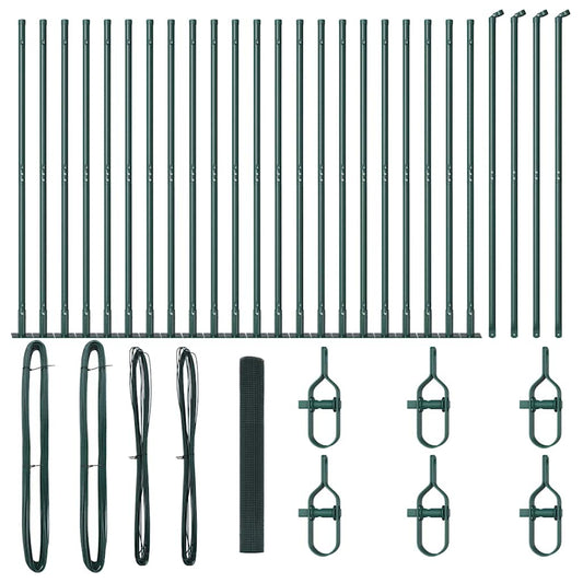 vidaXL Συγκολλητός Φράχτης με 13 Στυλούς με Στεφάνες Πράσινος 1.2x50 μ Χάλυβας