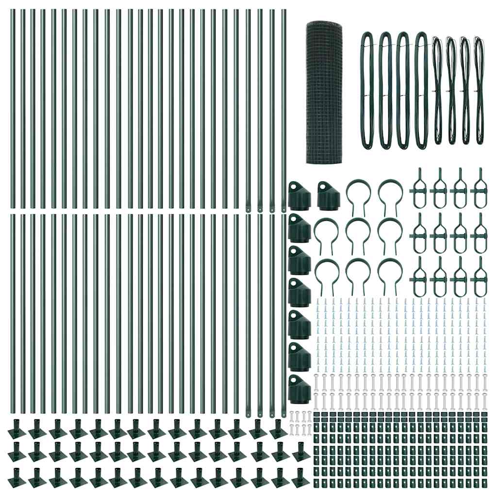 vidaXL Συγκολλητός Φράχτης με 13 Πόλους Φλαντζών Πράσινος 0.6x100 μ Μέταλλο