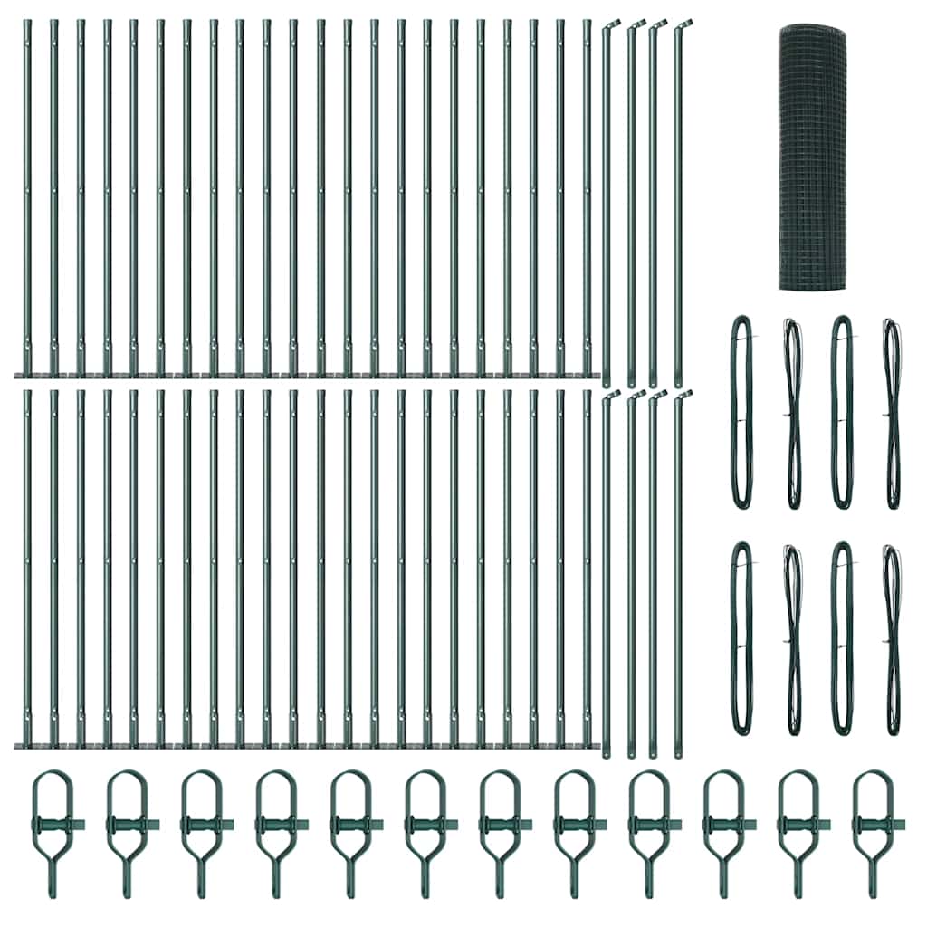 vidaXL Συρματοπήρος φράχτη με 13 φλαντζωτά υποστυλώματα Πράσινος 1x100 μ Ατσάλι