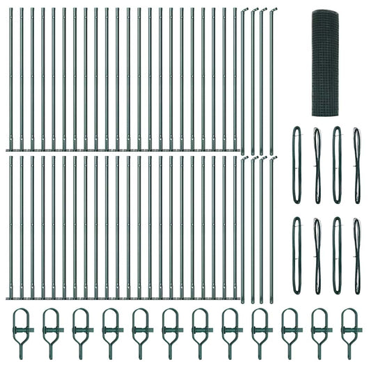 vidaXL Συρματοπήρος φράχτη με 13 φλαντζωτά υποστυλώματα Πράσινος 1x100 μ Ατσάλι