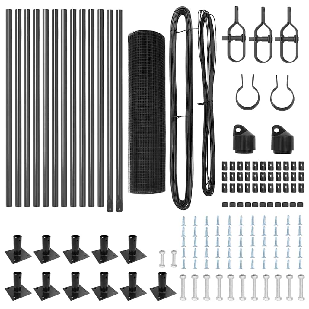 vidaXL Συρμάτινος Φράκτης με 13 Στηρίγματα Φλάντζας Γκρι 0.4x25 μ Ατσάλι