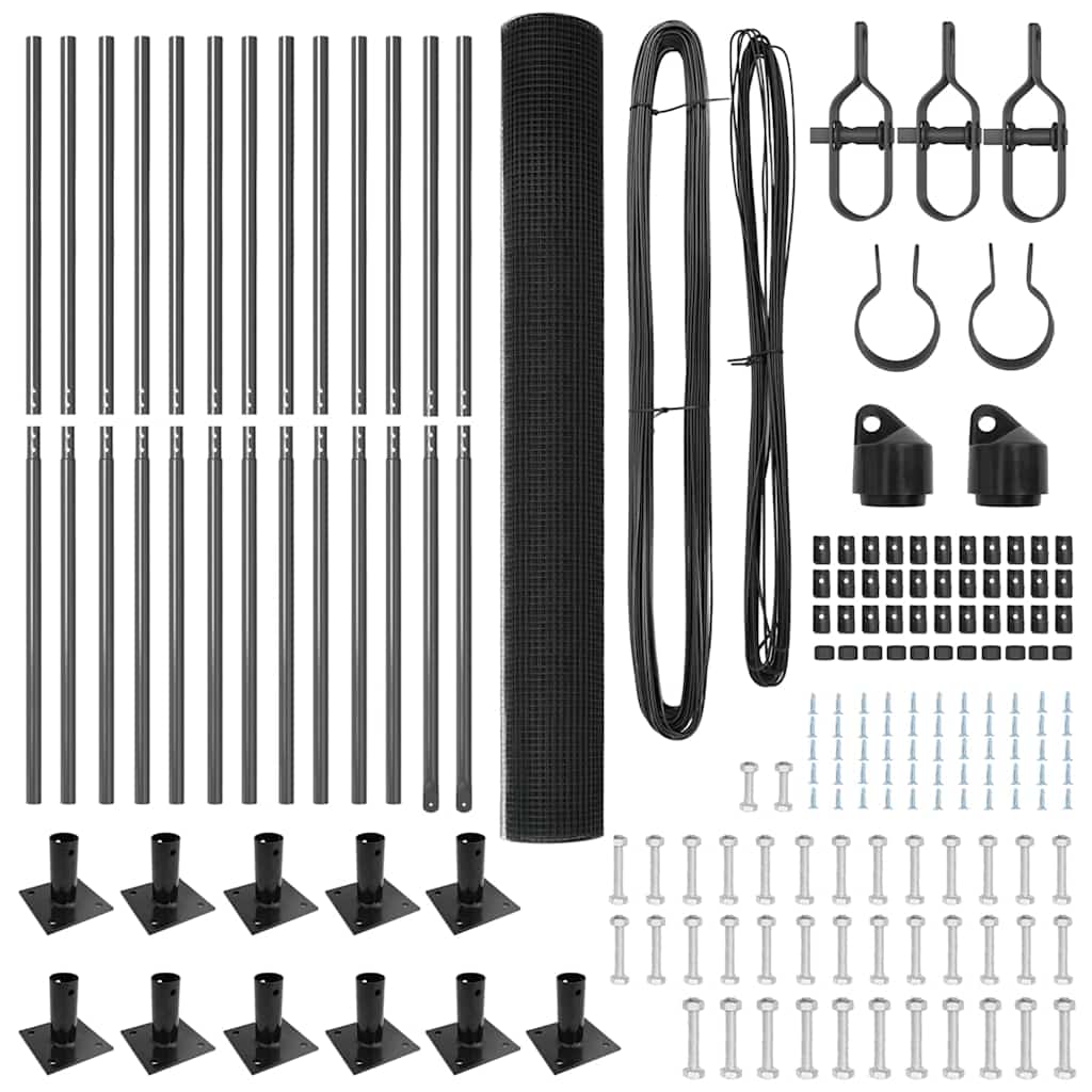 vidaXL Συγκολλητός Συρμάτινος Φράκτης με 13 Στήλους Γκρι 1.4x25 μ Σίδηρος